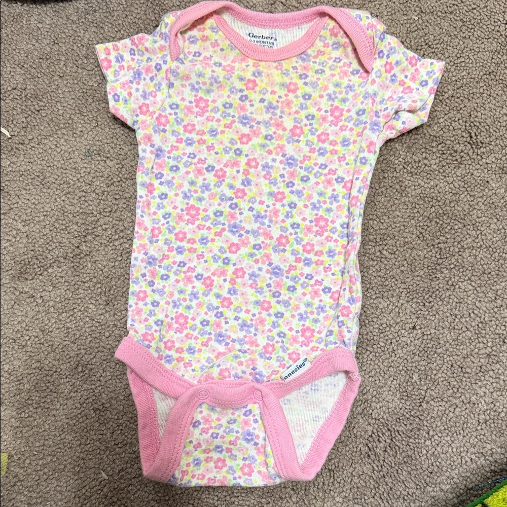 Gerber Multicolor Floral Baby Bodysuit - Pink Trim